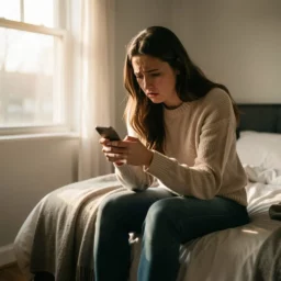 Persona con ansiedad esperando mensaje de pareja – apego ansioso